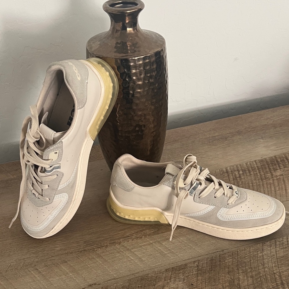 Coach Beige and Yellow-Accent Women’s Sneakers